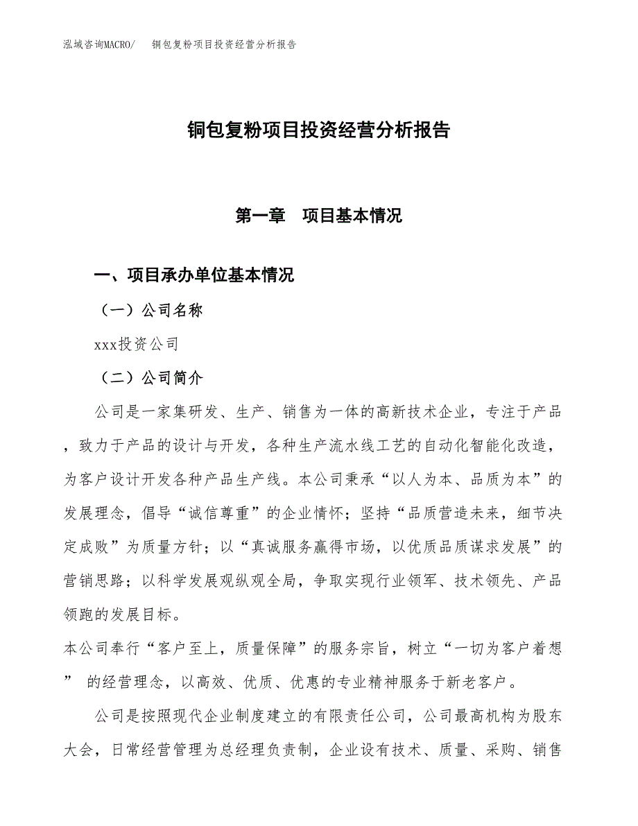 铜包复粉项目投资经营分析报告模板.docx_第1页