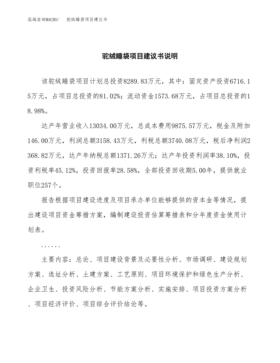 驼绒睡袋项目建议书（可研报告）.docx_第2页