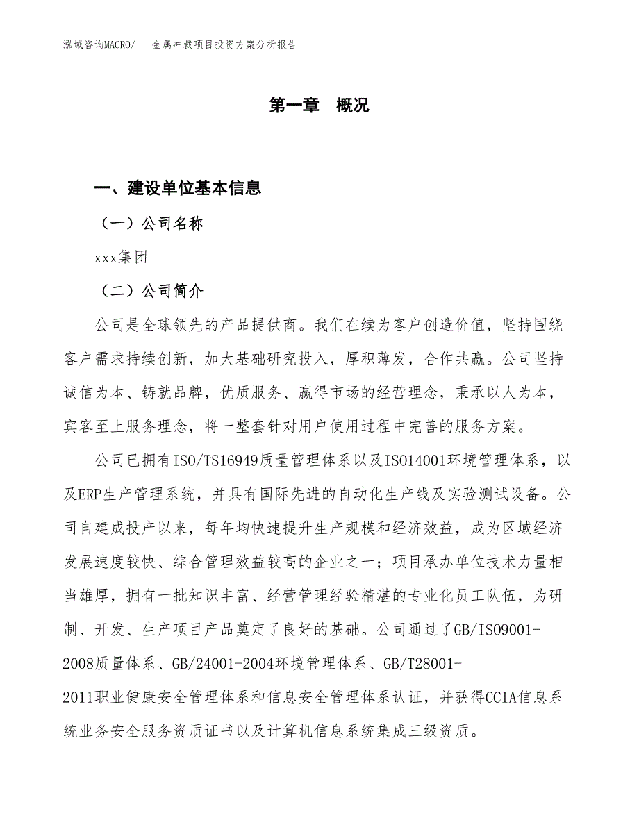 金属冲裁项目投资方案分析报告.docx_第1页