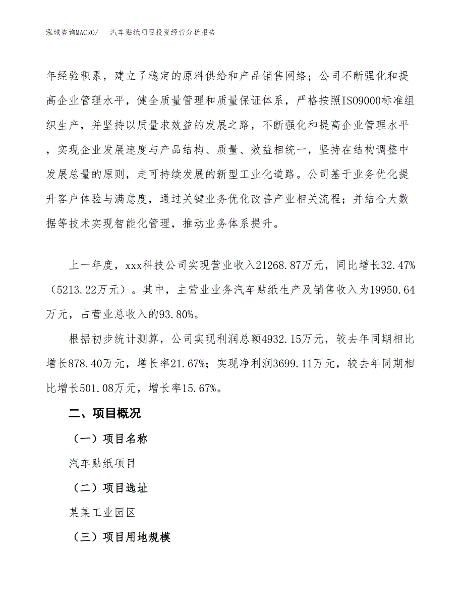 汽车贴纸项目投资经营分析报告模板.docx_第2页