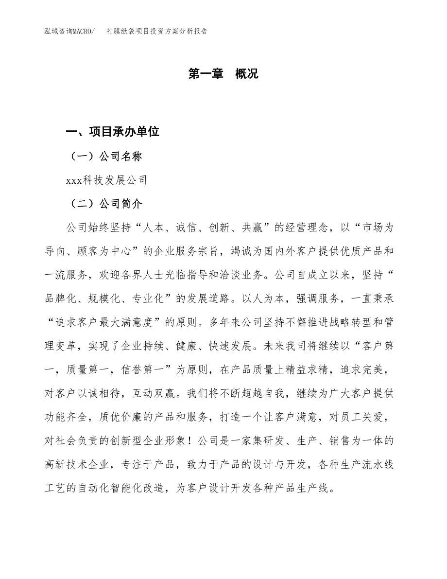 衬膜纸袋项目投资方案分析报告.docx_第1页