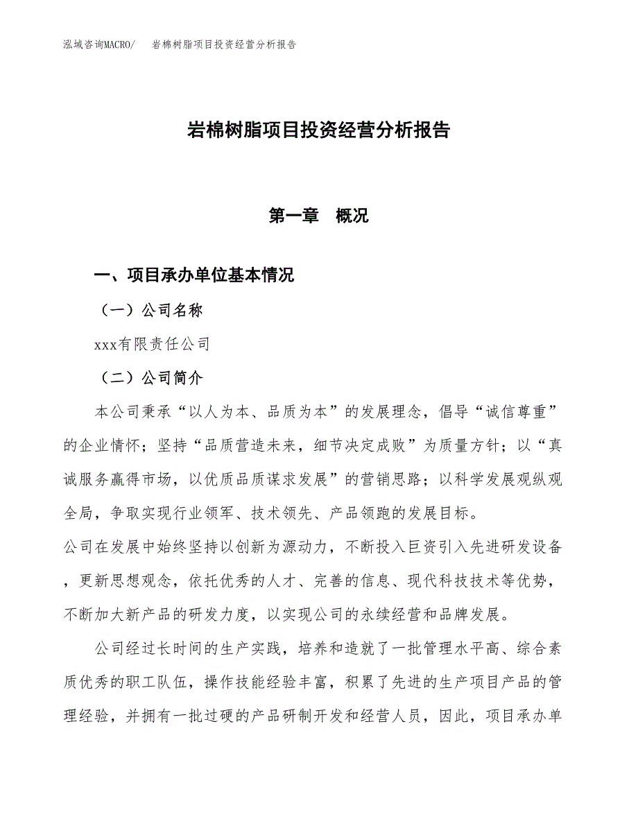 岩棉树脂项目投资经营分析报告模板.docx_第1页