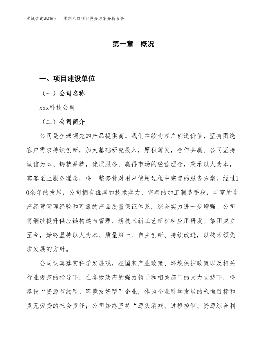 煤制乙醇项目投资方案分析报告.docx_第1页