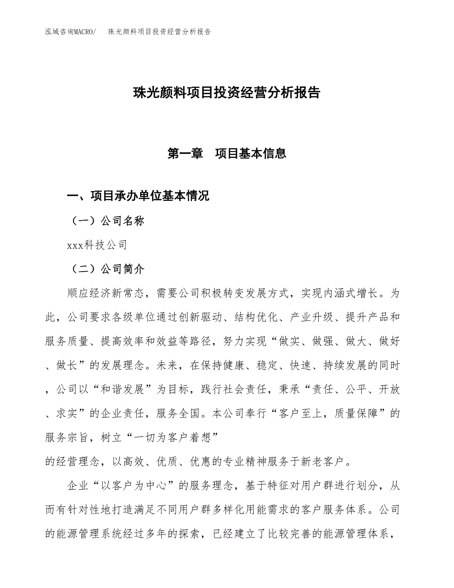 珠光颜料项目投资经营分析报告模板.docx_第1页