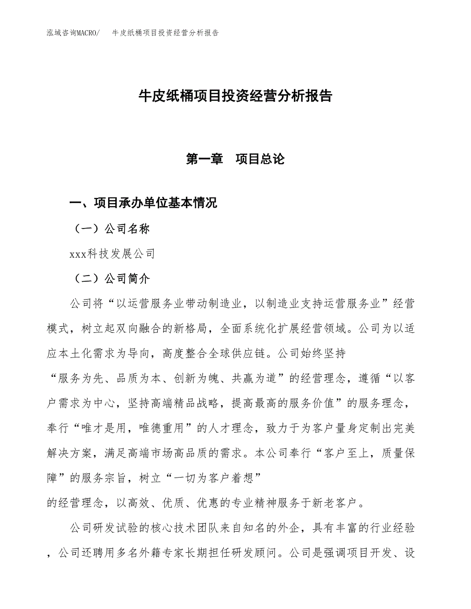 牛皮纸桶项目投资经营分析报告模板.docx_第1页