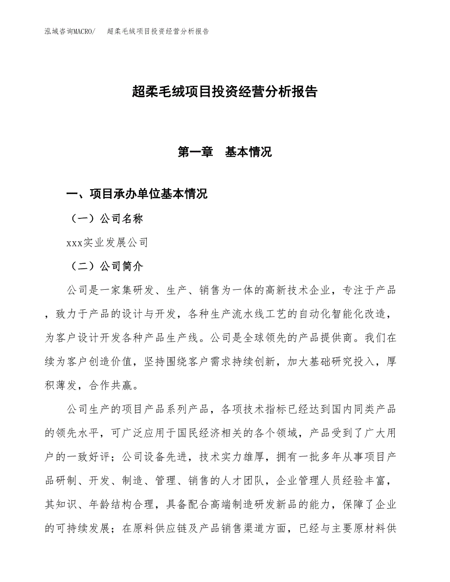 超柔毛绒项目投资经营分析报告模板.docx_第1页