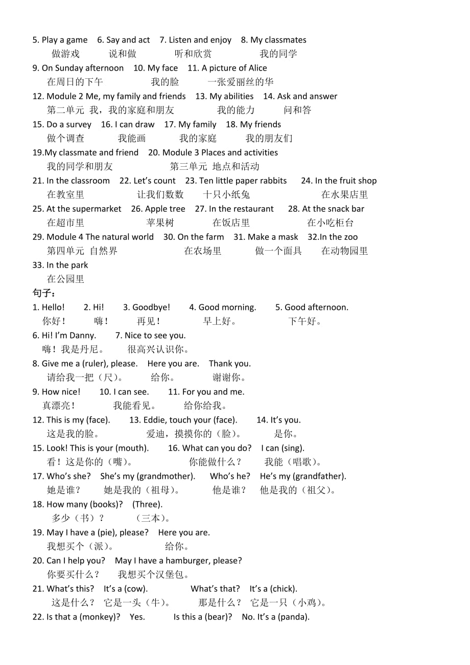 一年级英语知识点汇总中英文版_第2页