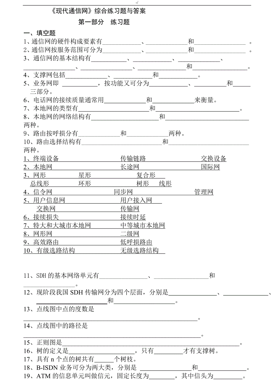 现代通信网综分工合作业习题集含内容答案解析_第1页