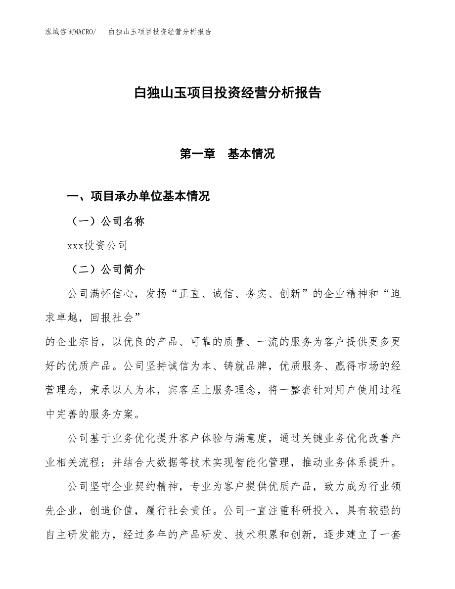 白独山玉项目投资经营分析报告模板.docx_第1页