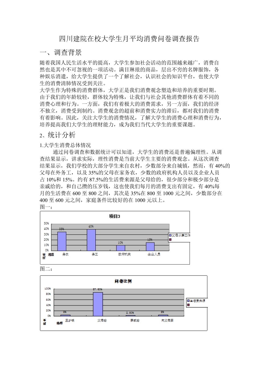 四川建院在校大学生月平均消费问卷调查报告_第1页