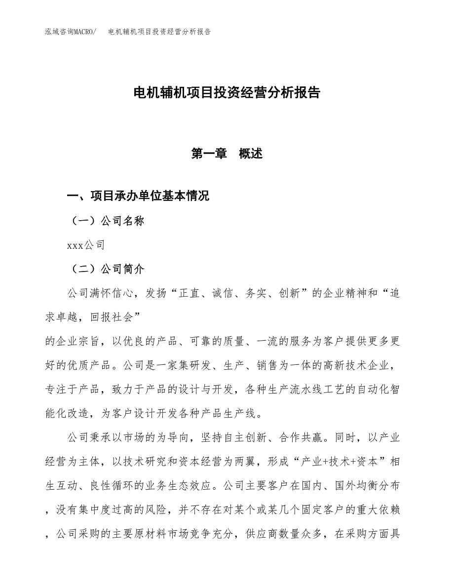 电机辅机项目投资经营分析报告模板.docx_第1页