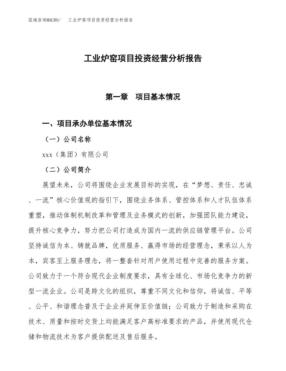 工业炉窑项目投资经营分析报告模板.docx_第1页