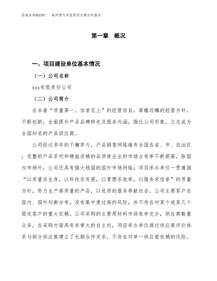 城市燃气项目投资分析报告.docx_第1页