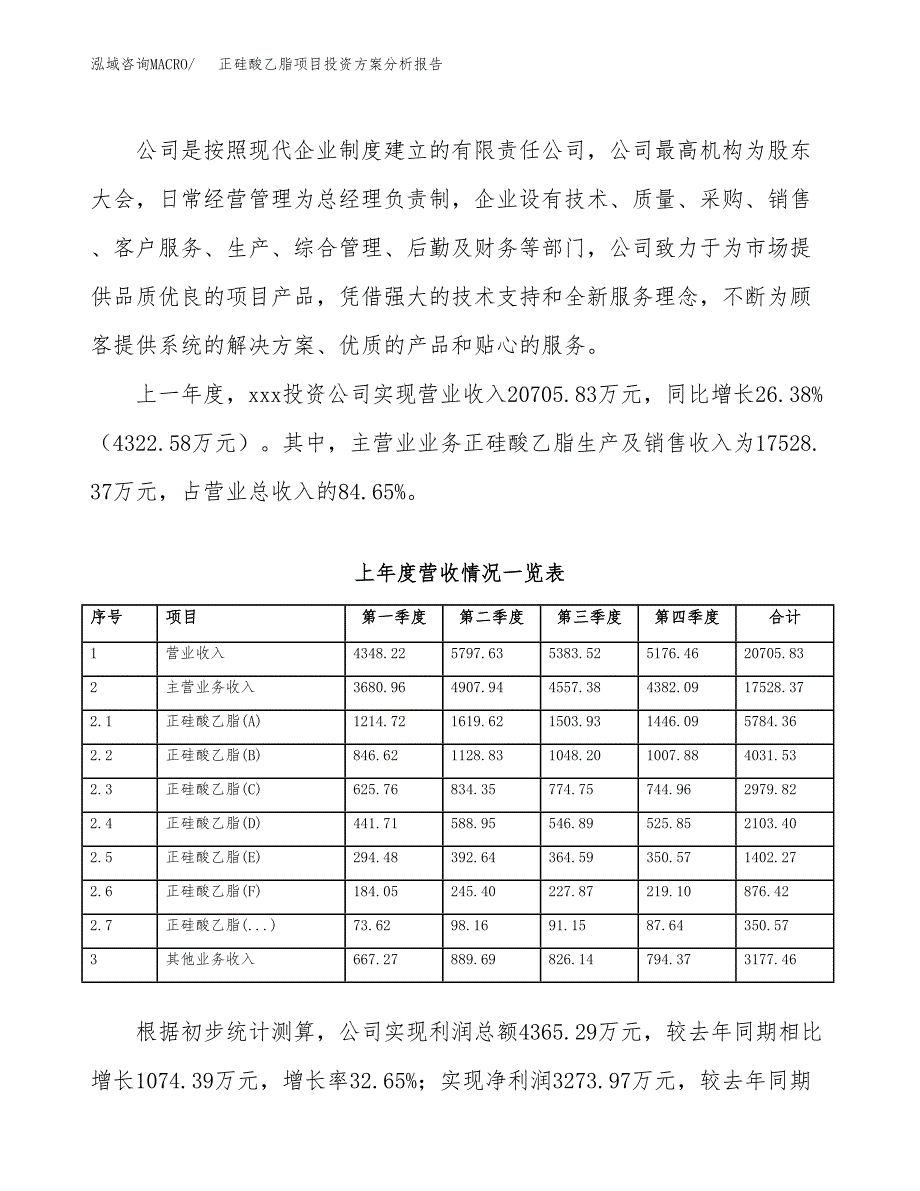 正硅酸乙脂项目投资方案分析报告.docx_第2页