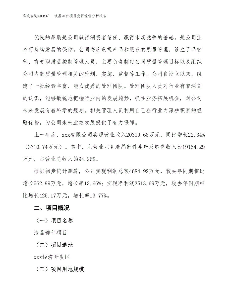 液晶部件项目投资经营分析报告模板.docx_第2页