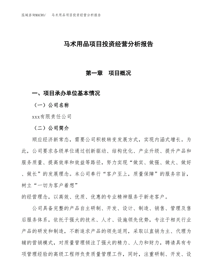 马术用品项目投资经营分析报告模板.docx_第1页