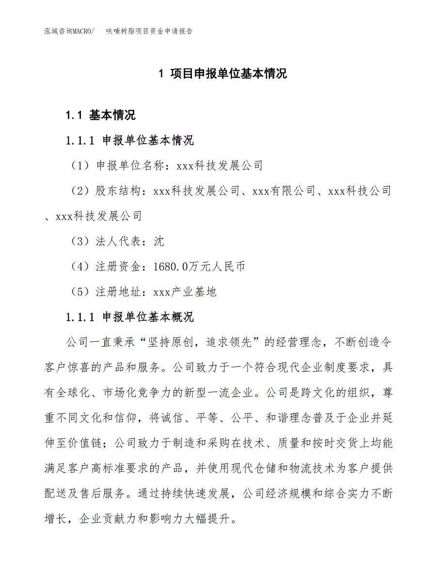 呋喃树脂项目资金申请报告_第3页