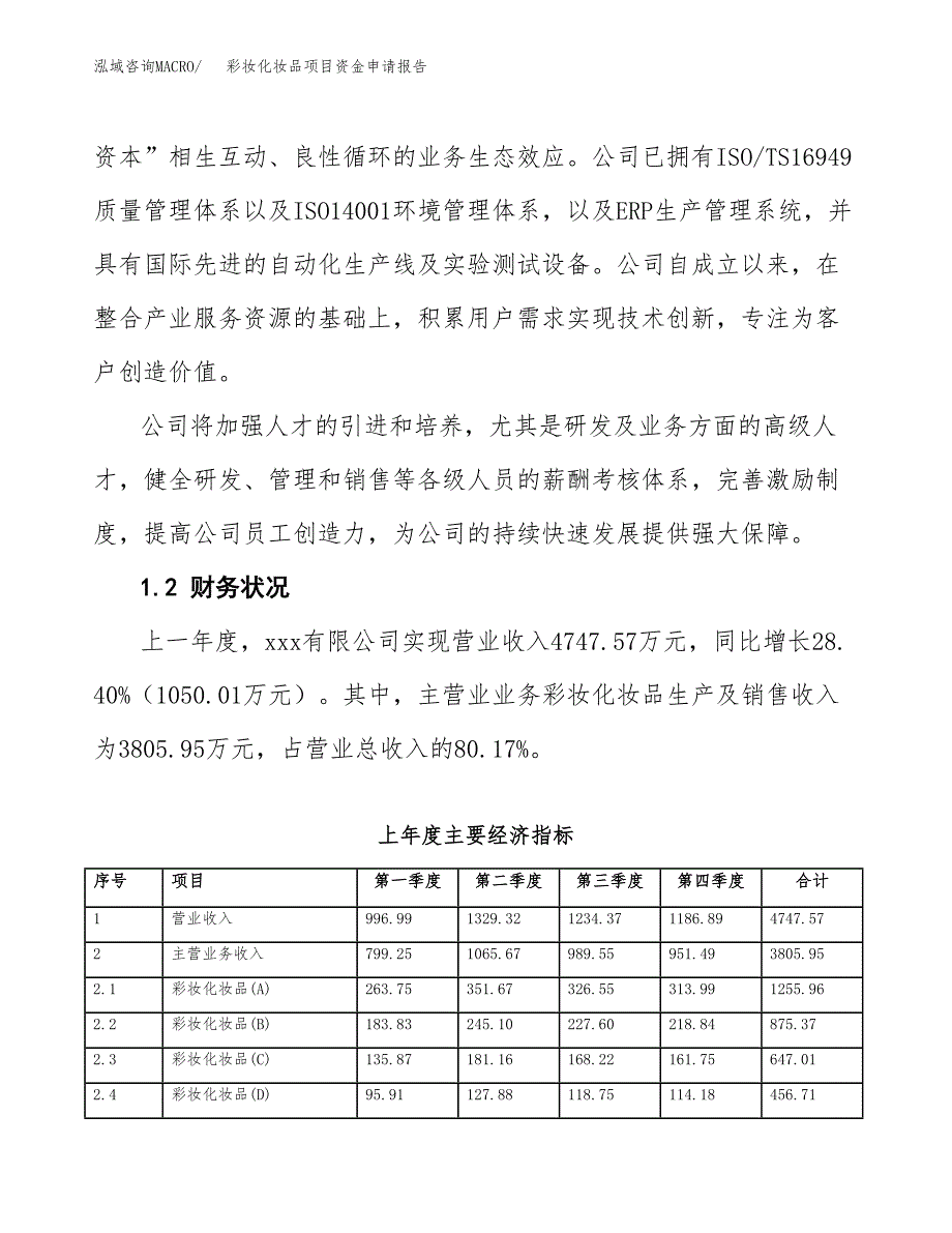 彩妆化妆品项目资金申请报告_第4页