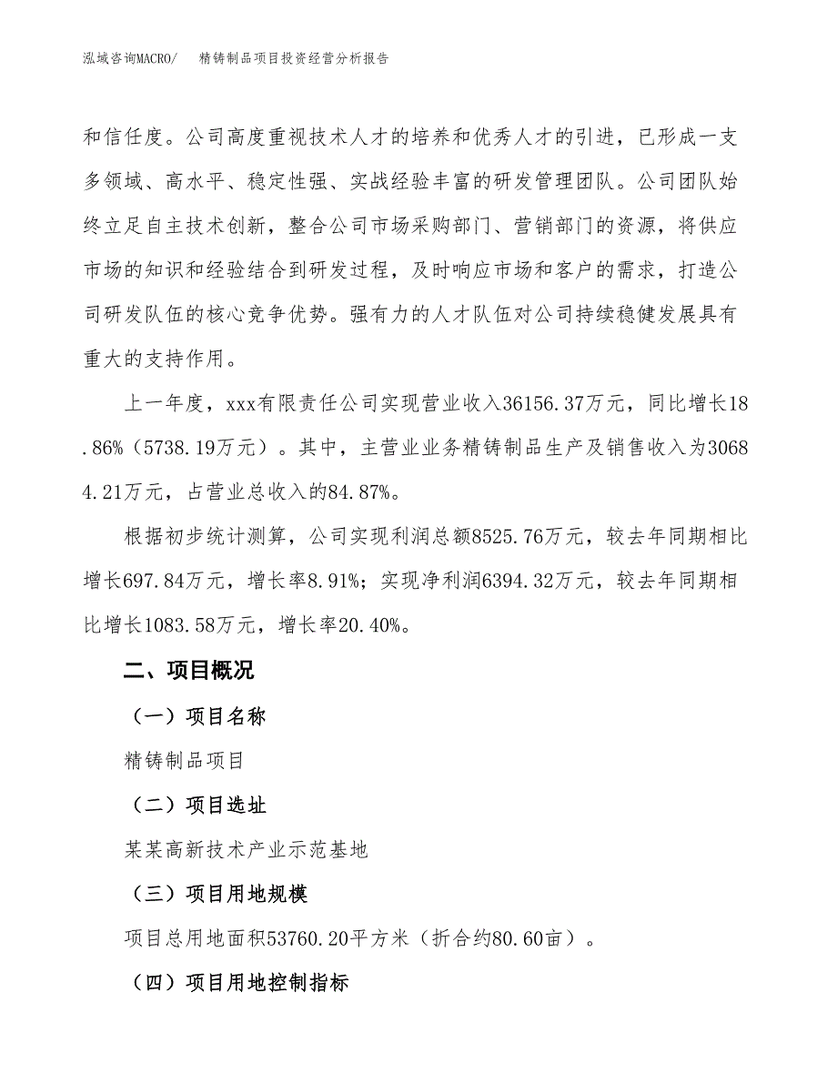 精铸制品项目投资经营分析报告模板.docx_第3页