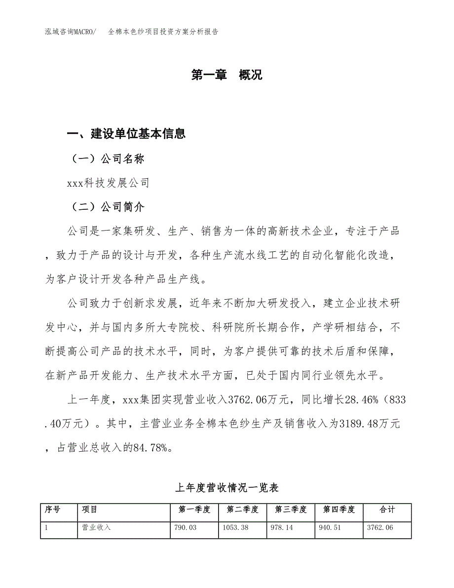 全棉本色纱项目投资方案分析报告.docx_第1页