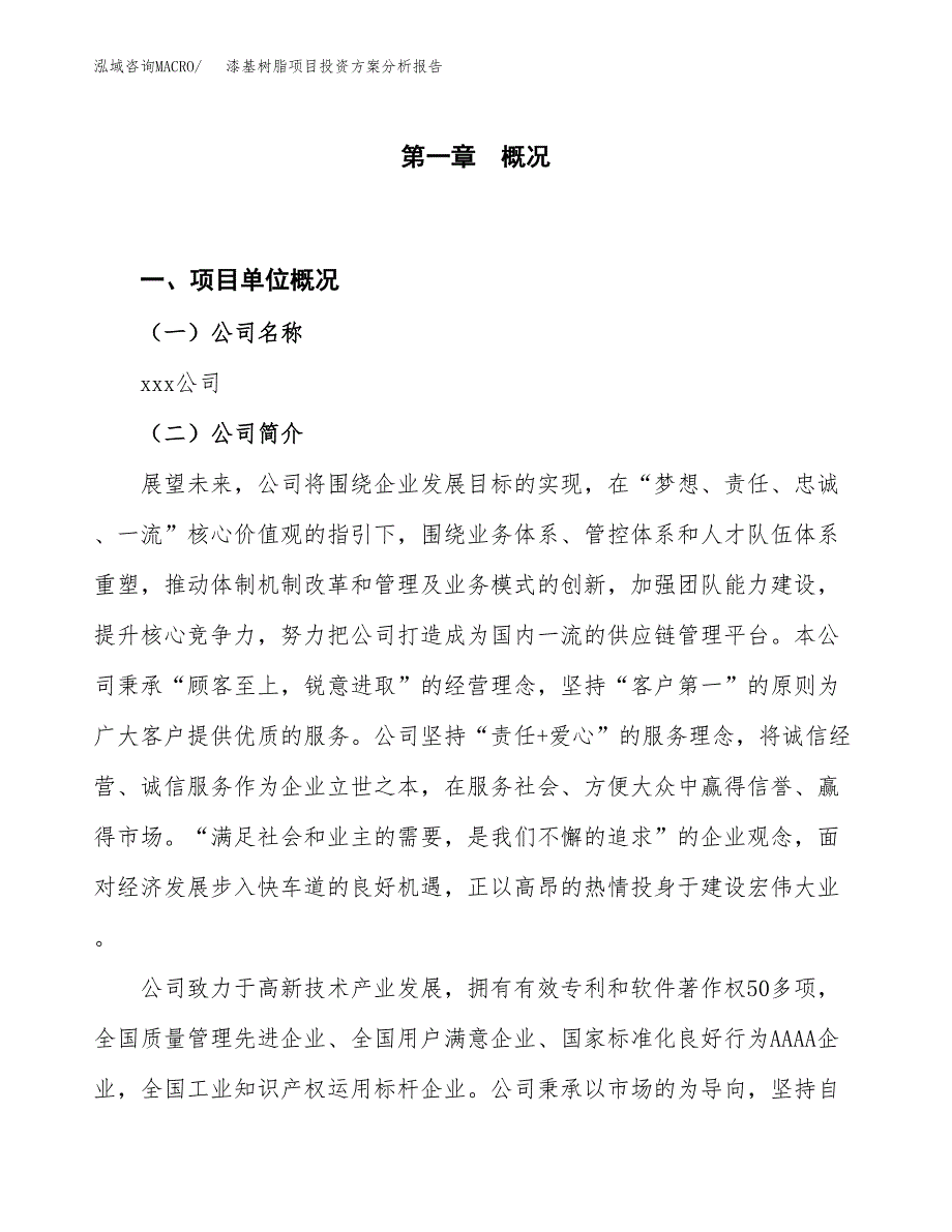 漆基树脂项目投资方案分析报告.docx_第1页