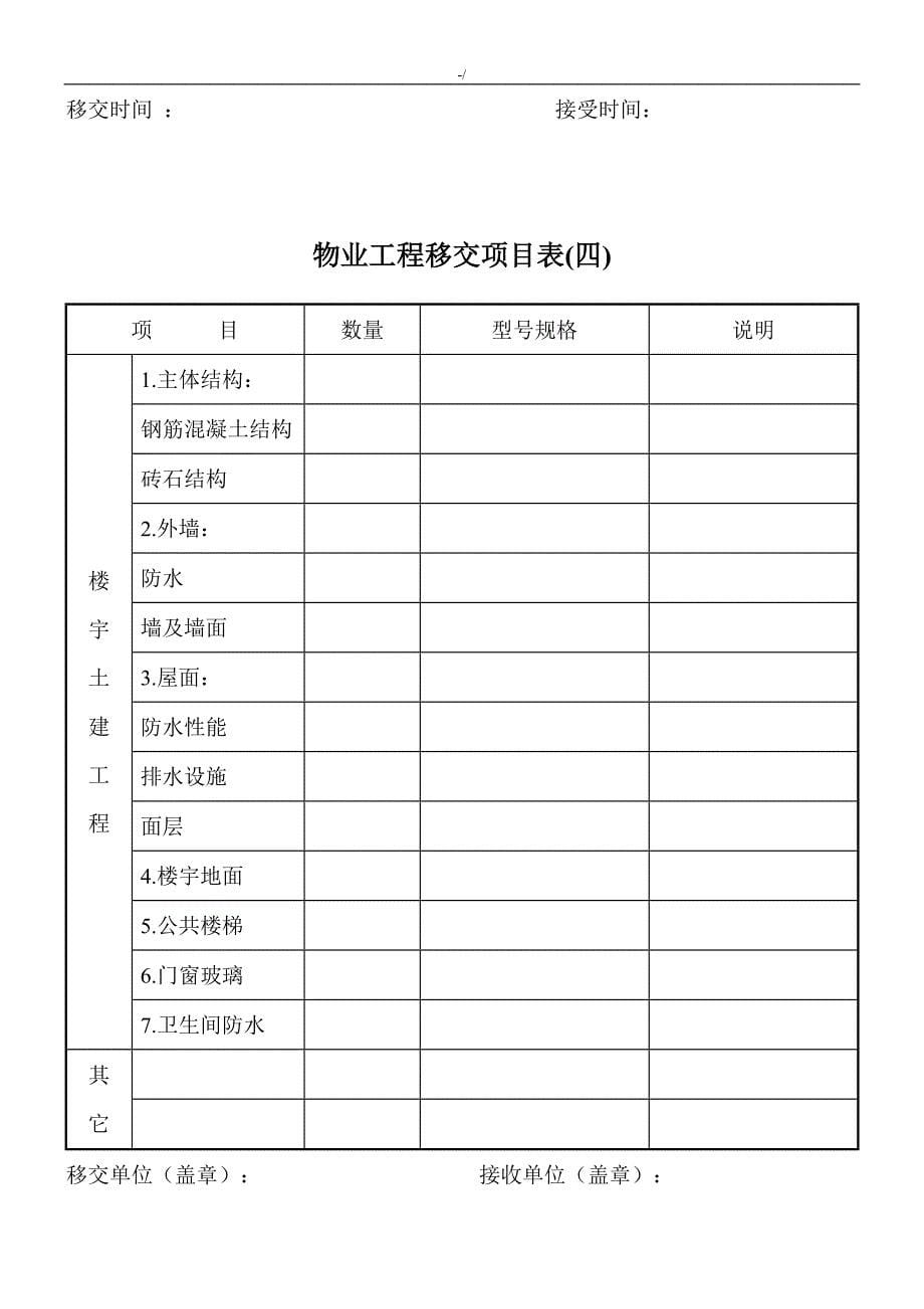 物管单位移交表格(全套材料)_第5页