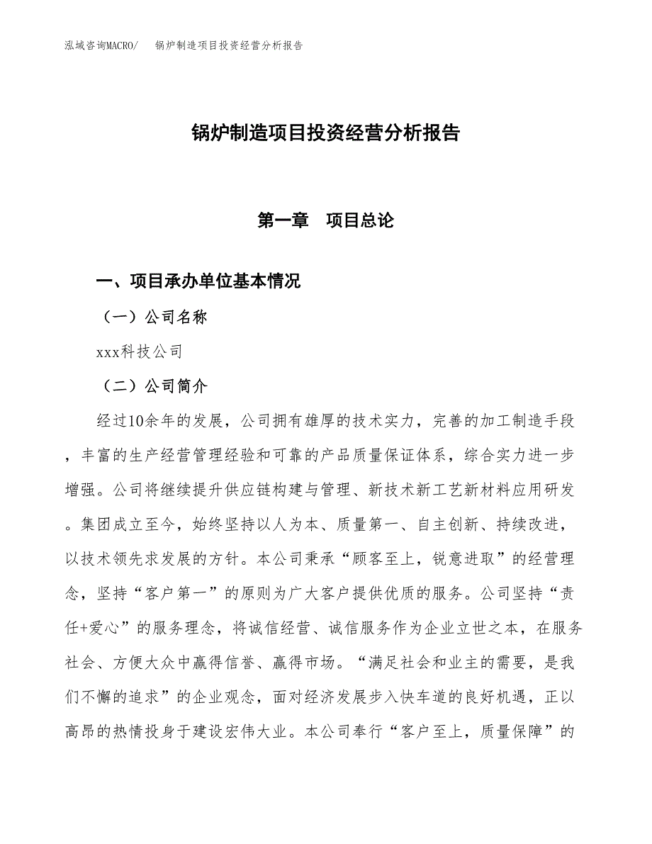 锅炉制造项目投资经营分析报告模板.docx_第1页