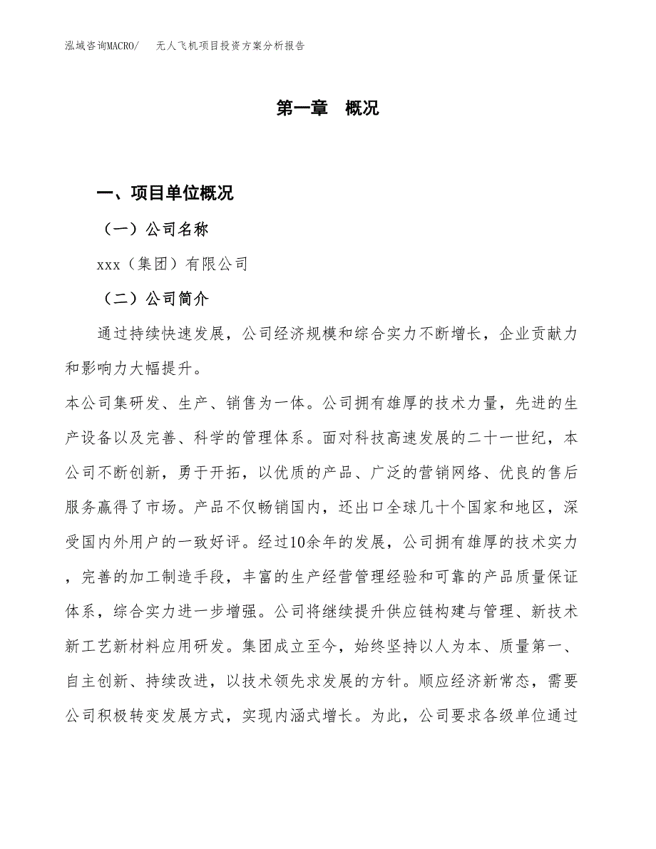 无人飞机项目投资方案分析报告.docx_第1页