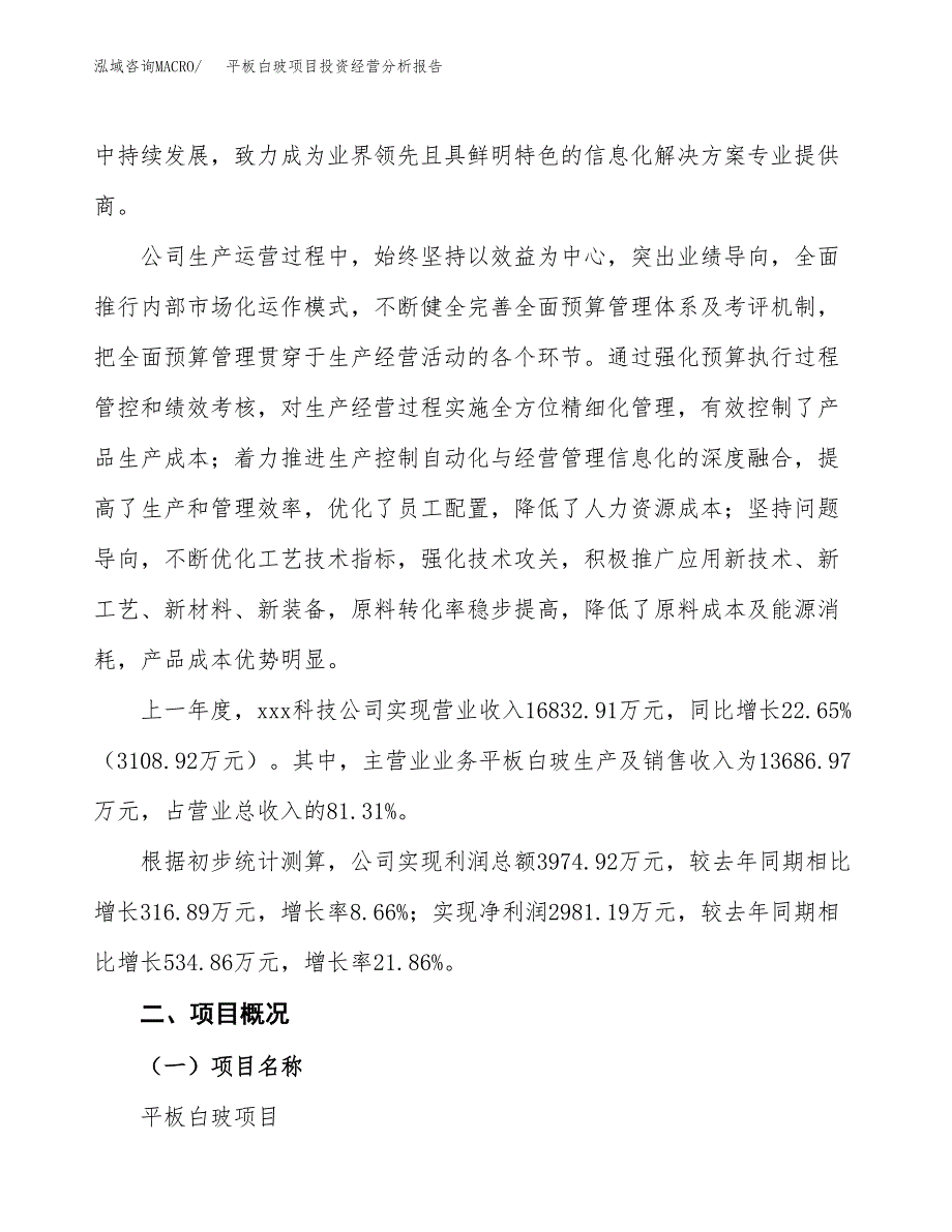 平板白玻项目投资经营分析报告模板.docx_第2页