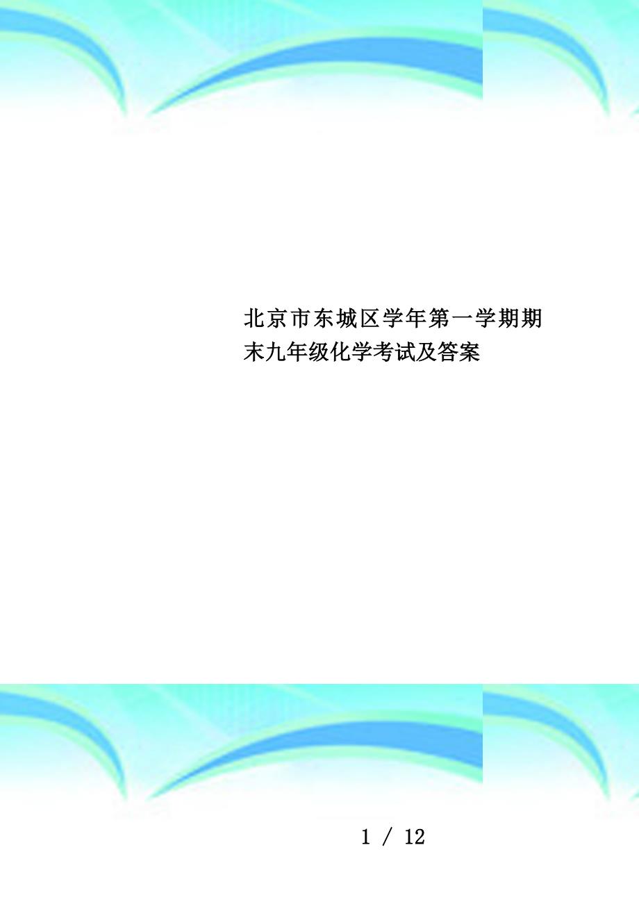 北京市东城区学年第一学期期末九年级化学考试及答案_第1页