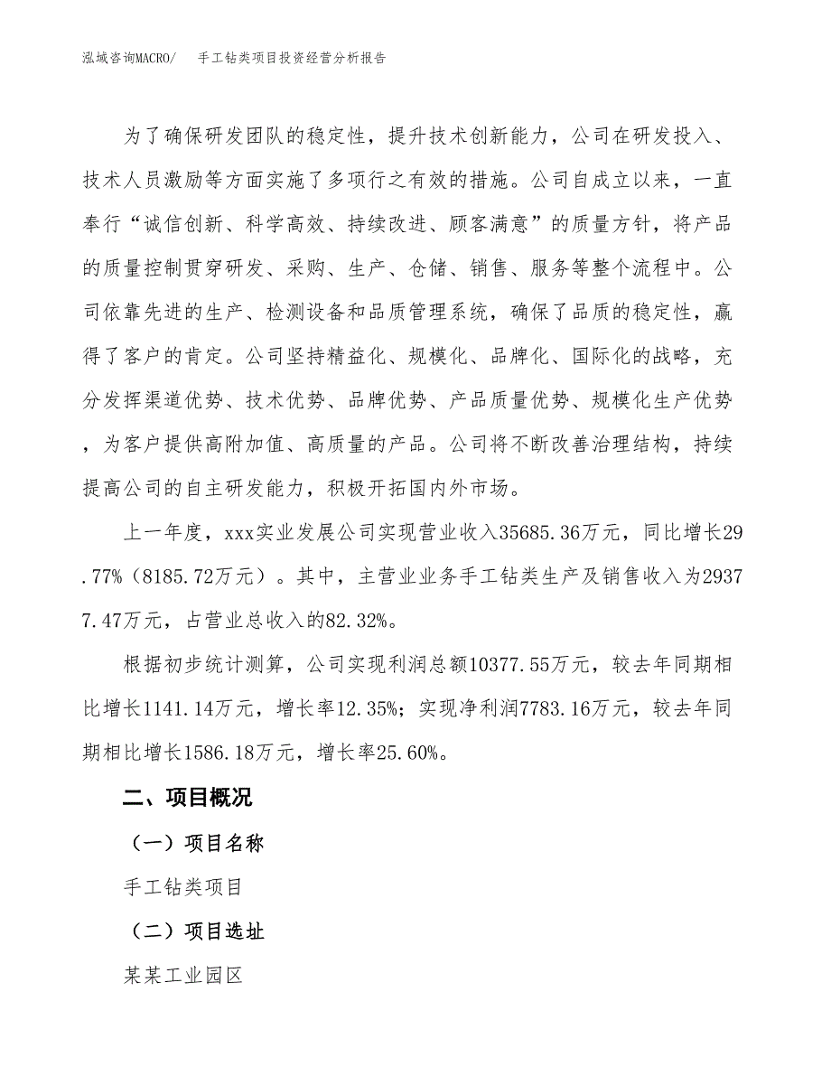 手工钻类项目投资经营分析报告模板.docx_第2页