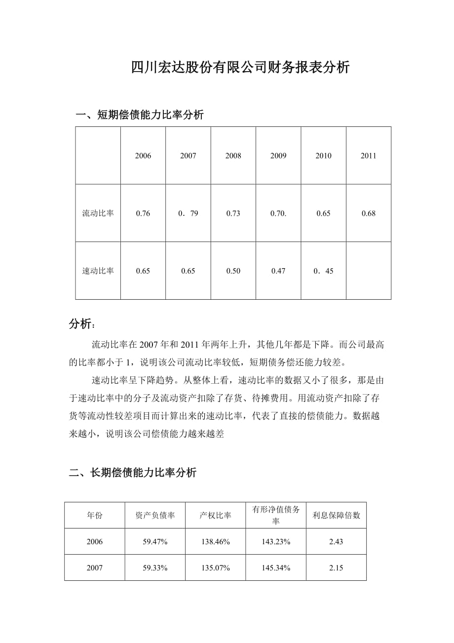 四川宏达股份有限公司财务报表分析_第1页