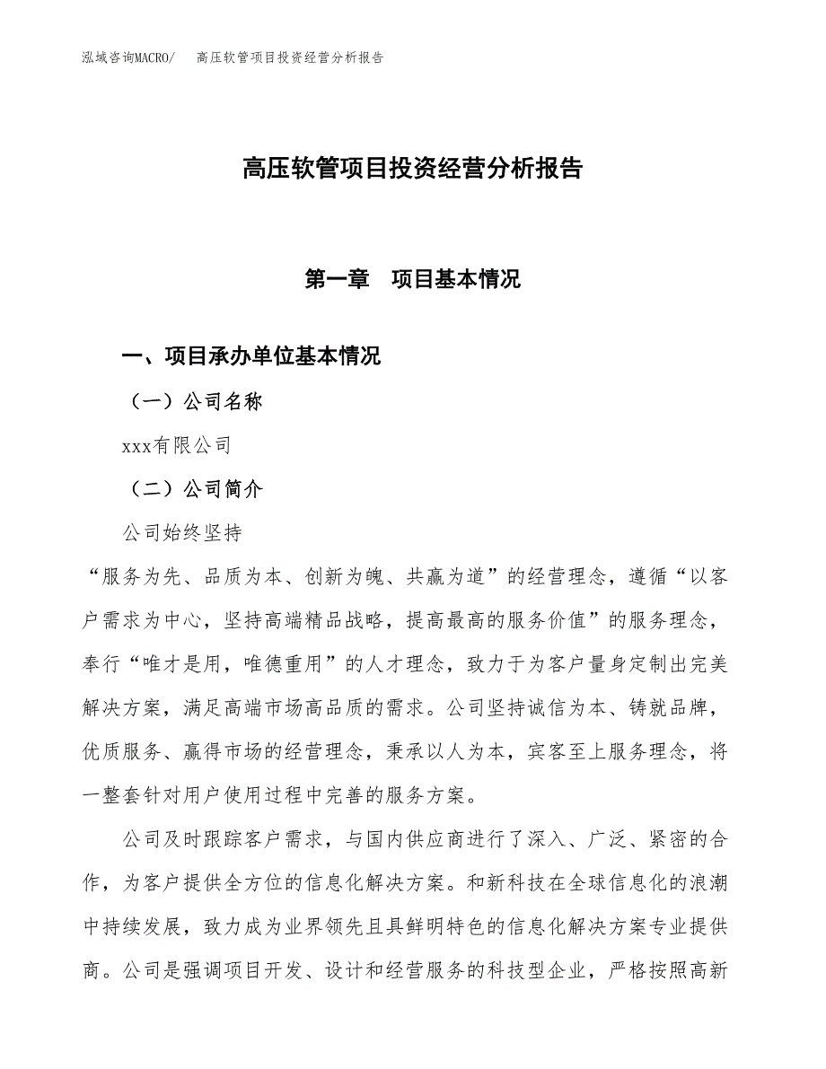 高压软管项目投资经营分析报告模板.docx_第1页