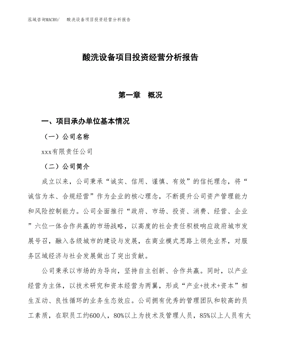 酸洗设备项目投资经营分析报告模板.docx_第1页