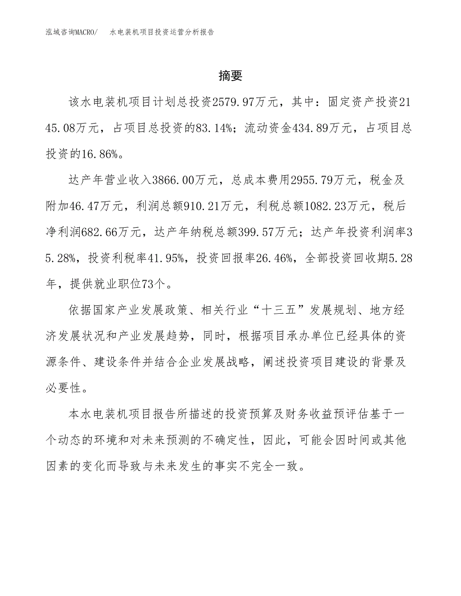 水电装机项目投资运营分析报告参考模板.docx_第2页