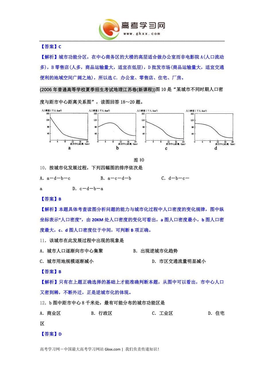 备战2012高考94-11年高考地理试题分类汇编 专题九 城市(教师版)_第5页