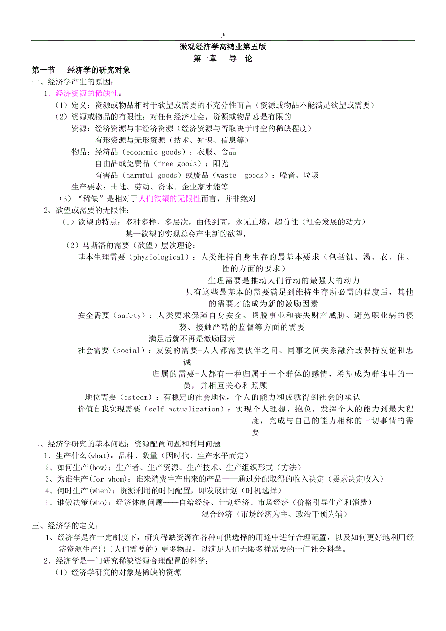 微观经济学-复习材料资料完整编辑版_第1页