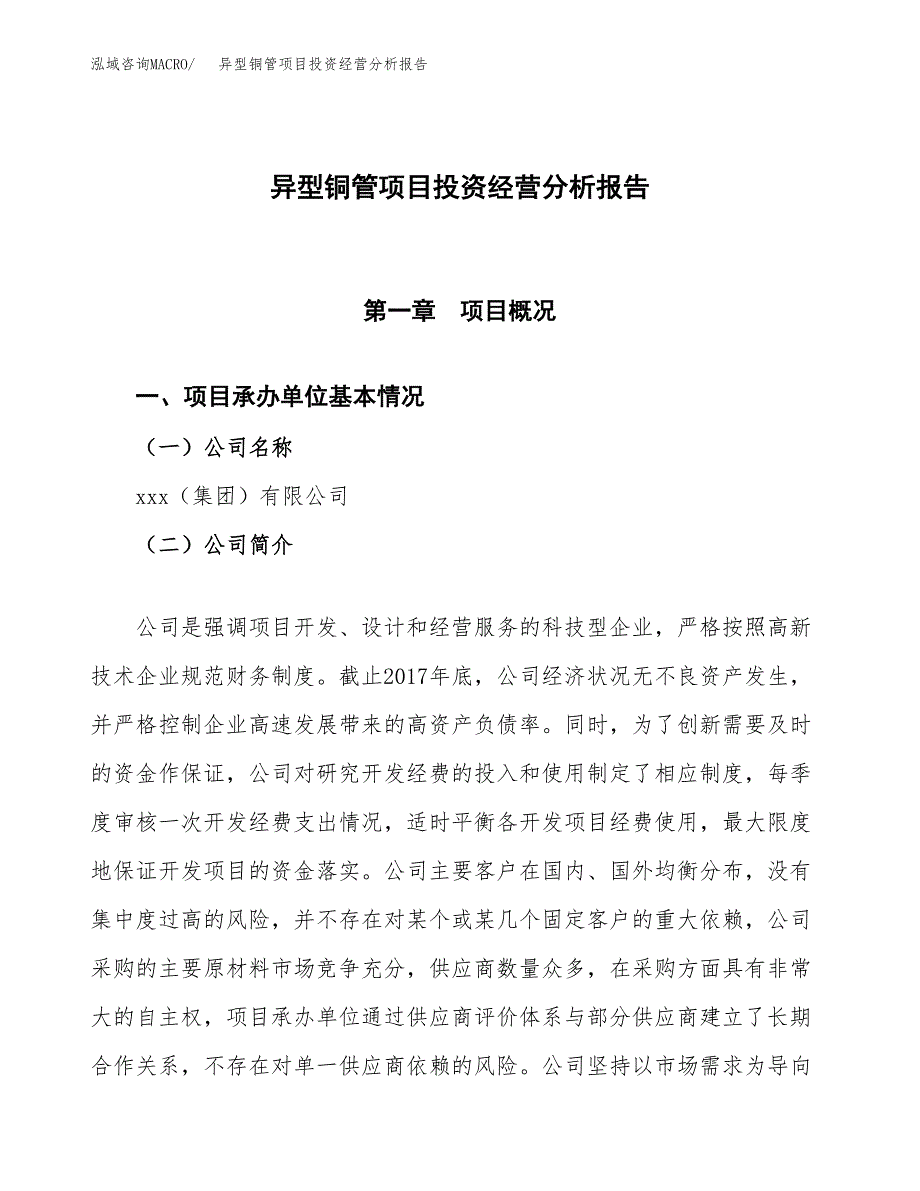 异型铜管项目投资经营分析报告模板.docx_第1页