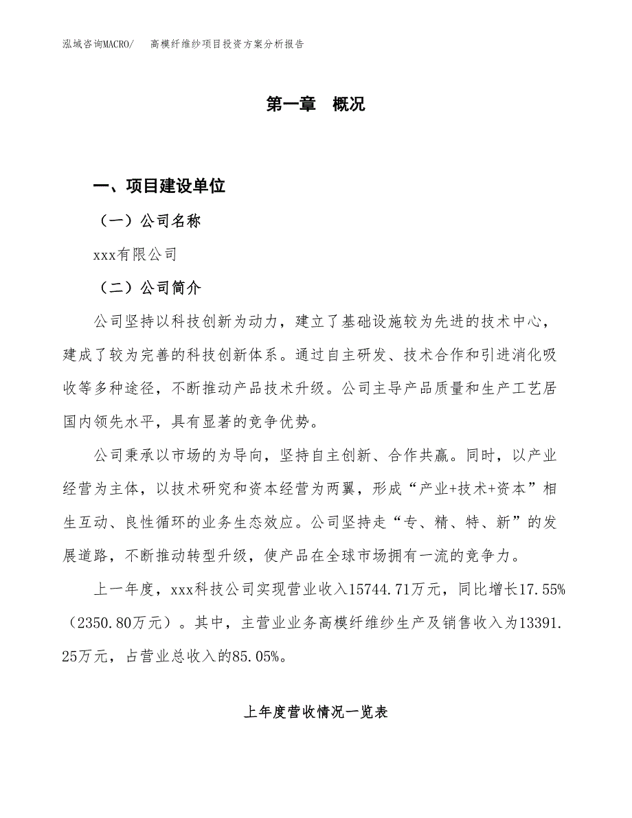 高模纤维纱项目投资方案分析报告.docx_第1页