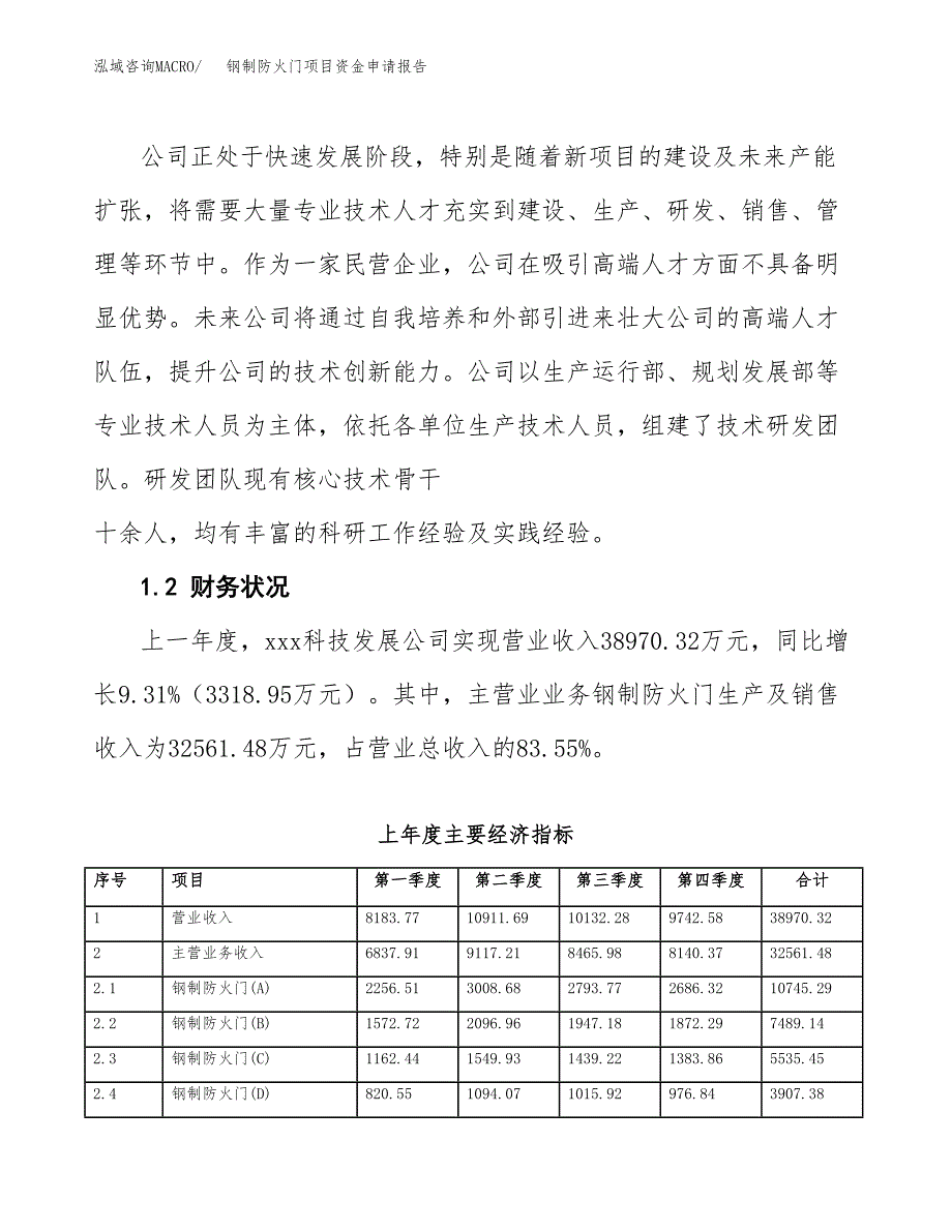 钢制防火门项目资金申请报告_第4页