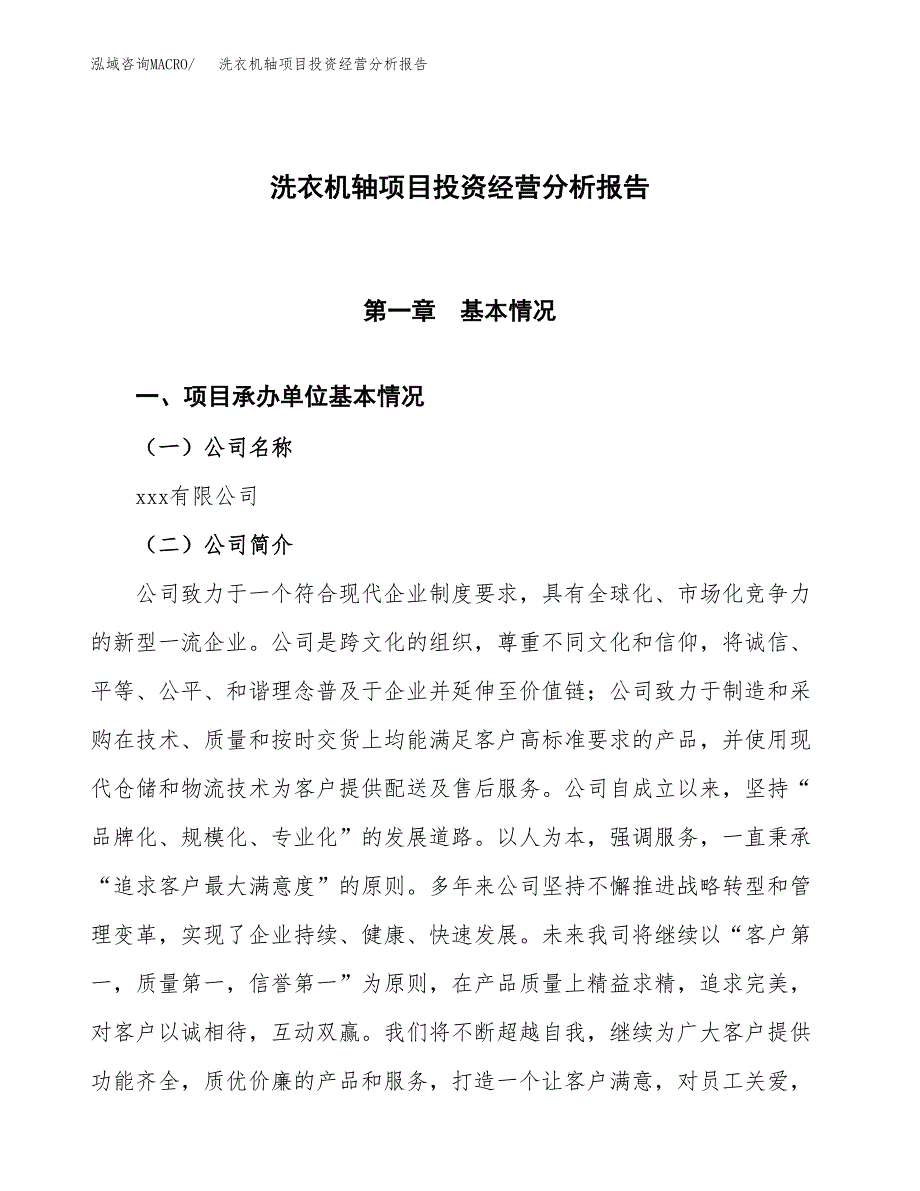 洗衣机轴项目投资经营分析报告模板.docx_第1页