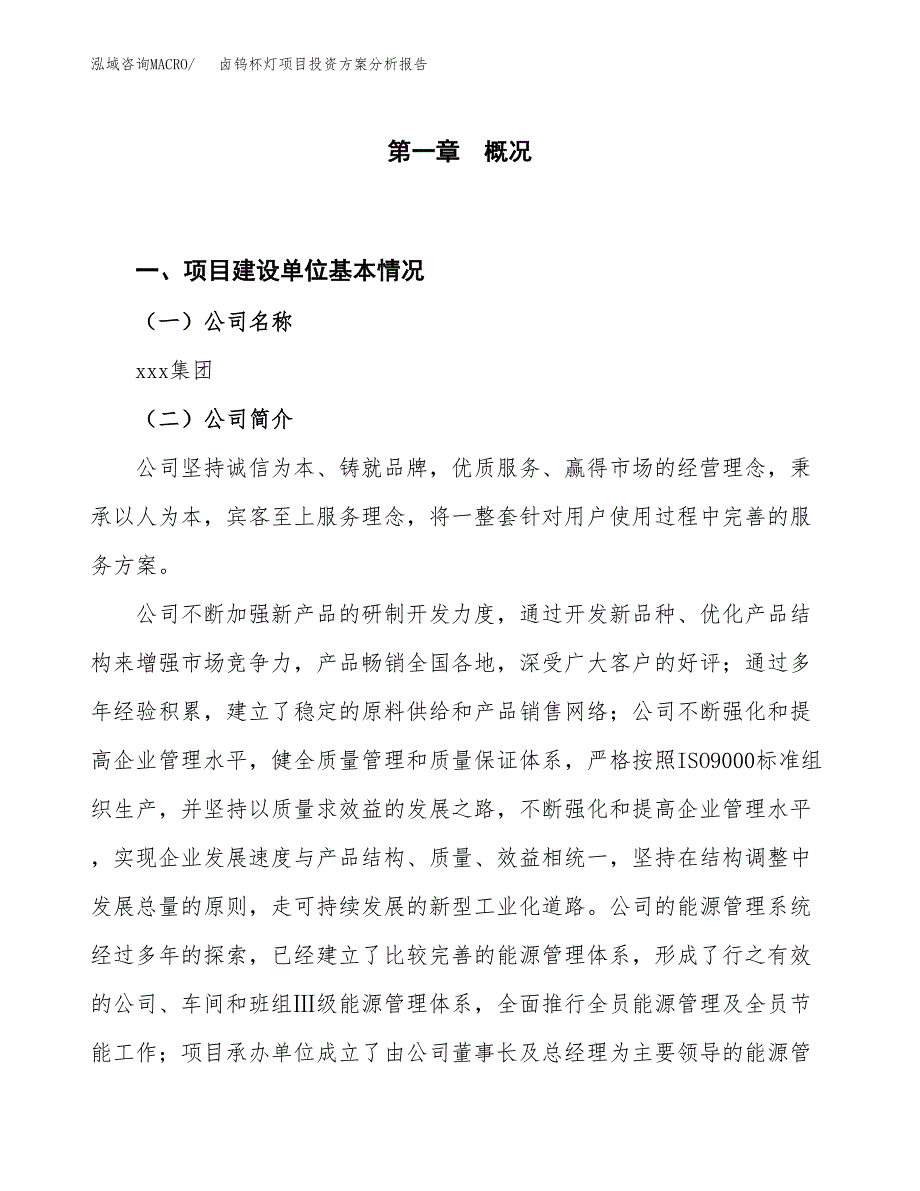 卤钨杯灯项目投资方案分析报告.docx_第1页