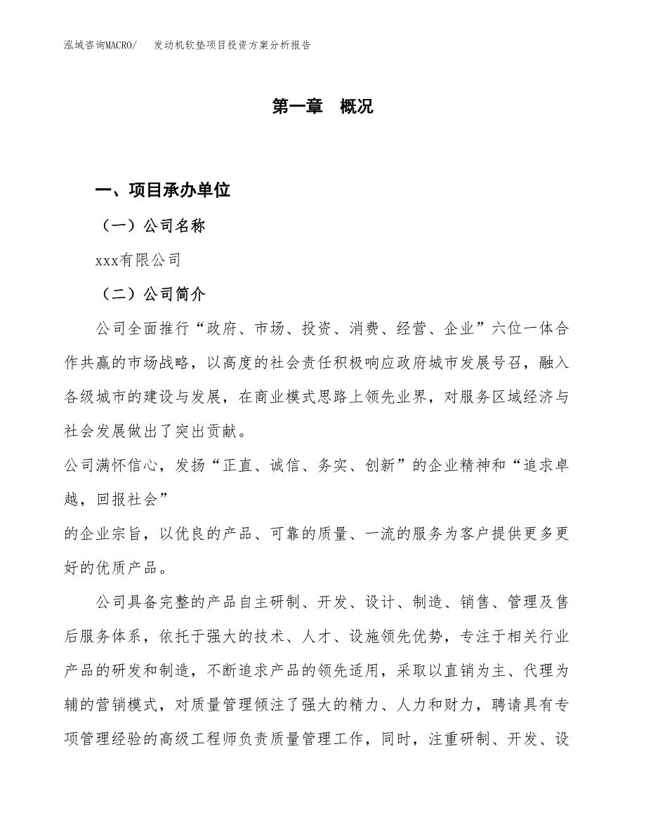 发动机软垫项目投资方案分析报告.docx_第1页