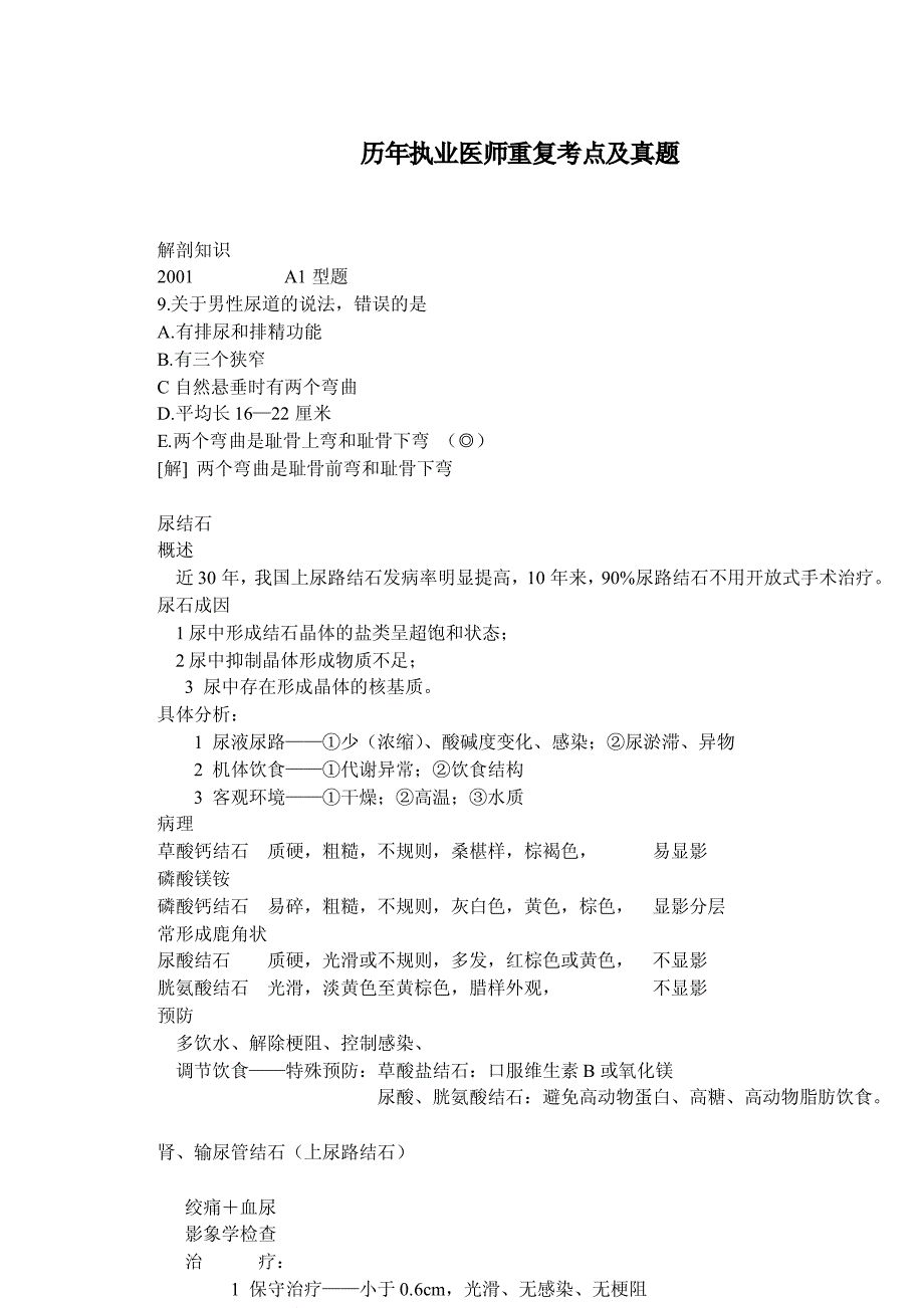 历年执业医师重复考点及真题(泌尿外科)_第1页