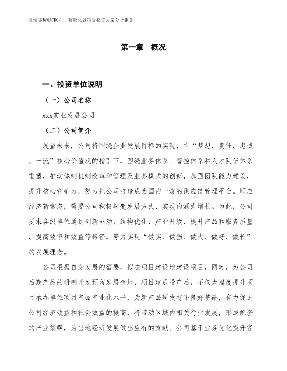 碳酸化器项目投资方案分析报告.docx_第1页