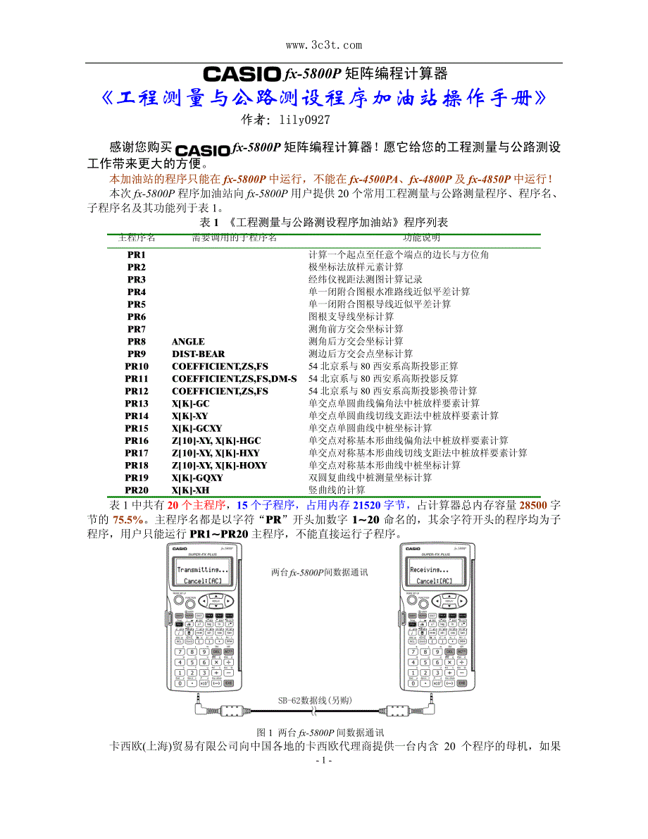 卡西欧5800P矩阵编程计算器说明书_第1页