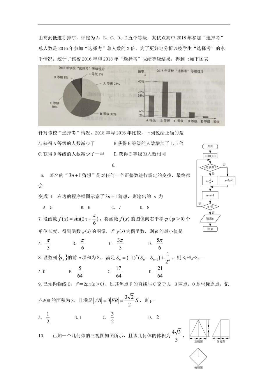 山东省2019届高三数学最后一模试题理2019062601143_第2页