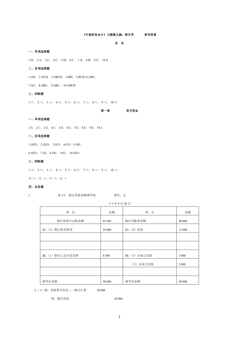 中级财务会计习题集参考答案(第二版韩冬芳)_第1页