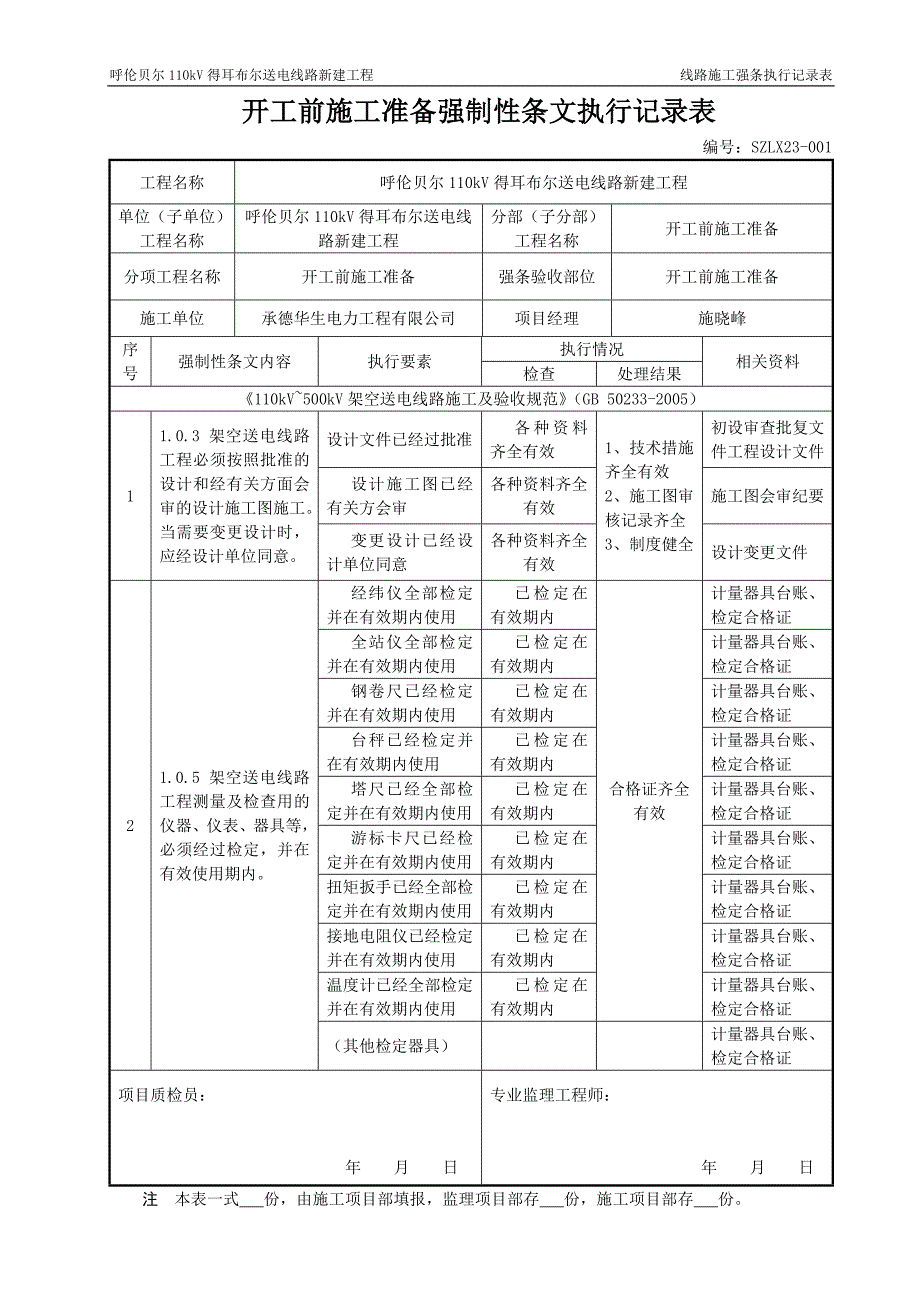 线路施工强制性条文执行记录表 (2)_第2页