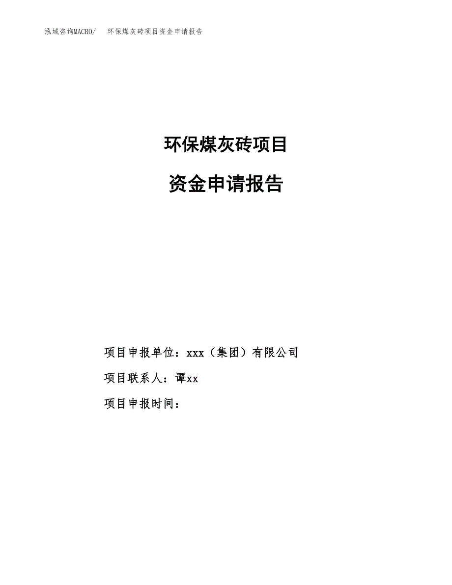 环保煤灰砖项目资金申请报告_第1页